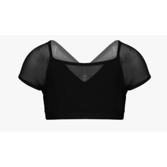 iEFiEL Other - Dance Crop Top iEfiEL Cap Sleeve Sheer Back XL Child Black Jazz Gymnastics